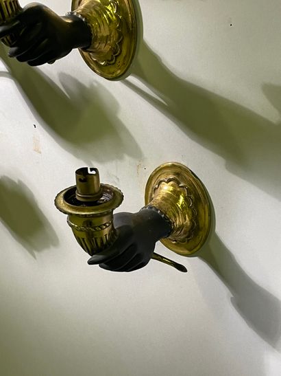 Suite of five one-arm sconces in bronze and...