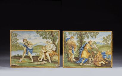 CASTELLI
Two earthenware plaques with polychrome...