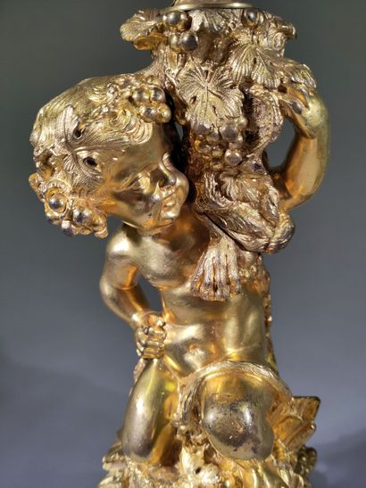 Paire de flambeaux en bronze doré à décor...