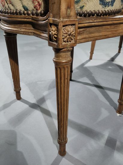 Pair of molded and carved beech chairs, with...