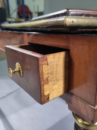 Mahogany and ebony game table, opening with...