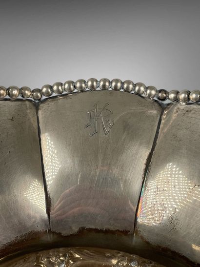 Bowl with handles in 915-thousandths silver,...