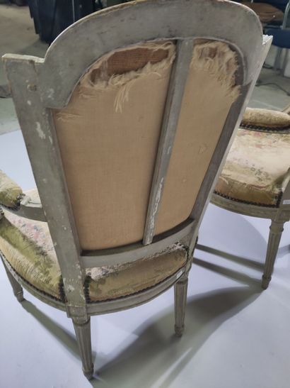 Six armchairs and a sofa in molded, carved...