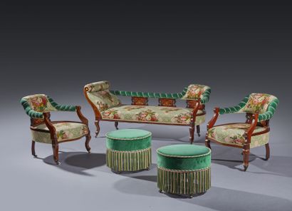 Mobilier de salon en placage de bois sombre...