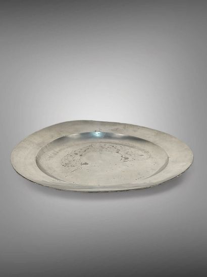 Large circular pewter dish, engraved W W...