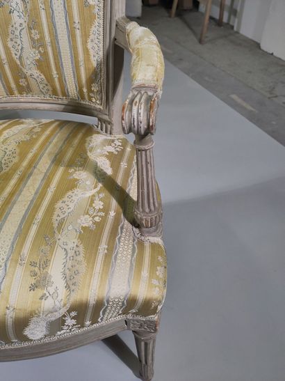 Pair of molded and painted beech armchairs...