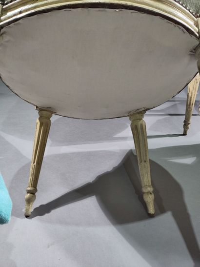 Three molded and painted wood chairs with...