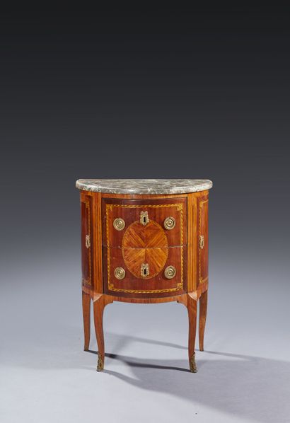 A half-moon-shaped rosewood and satinwood...