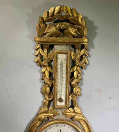 Barometer-thermometer in green lacquered...