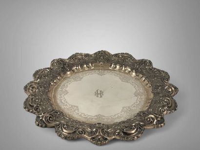Large round silver dish 835 thousandths,...