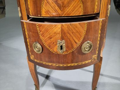 A half-moon-shaped rosewood and satinwood...