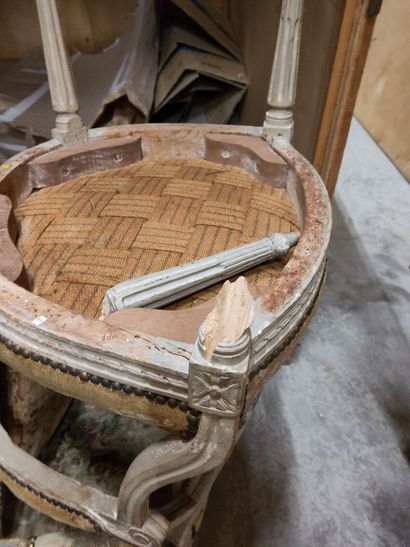 Six armchairs and a sofa in molded, carved...