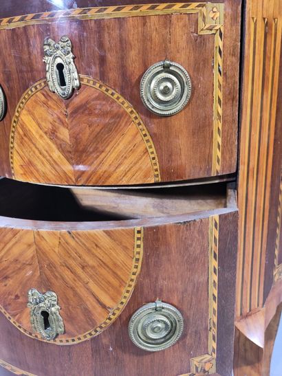 A half-moon-shaped rosewood and satinwood...