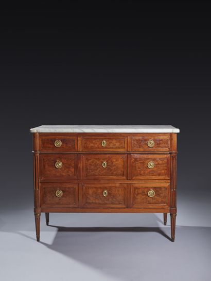 Mottled and molded mahogany chest of drawers,...