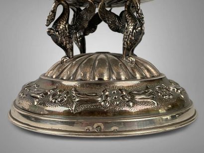 Bowl with handles in 915-thousandths silver,...