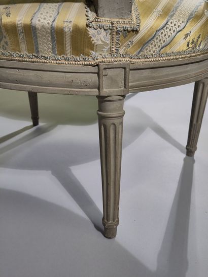 Pair of molded and painted beech armchairs...