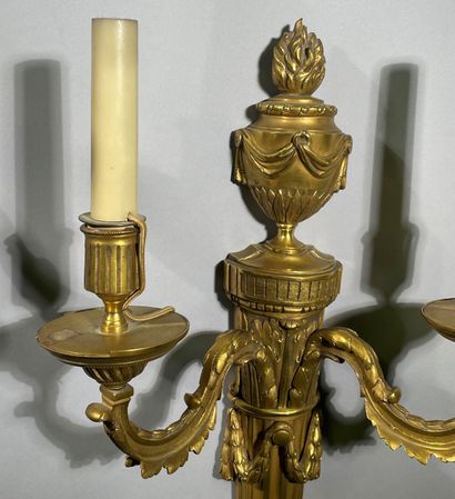 Pair of two-light ormolu sconces decorated...