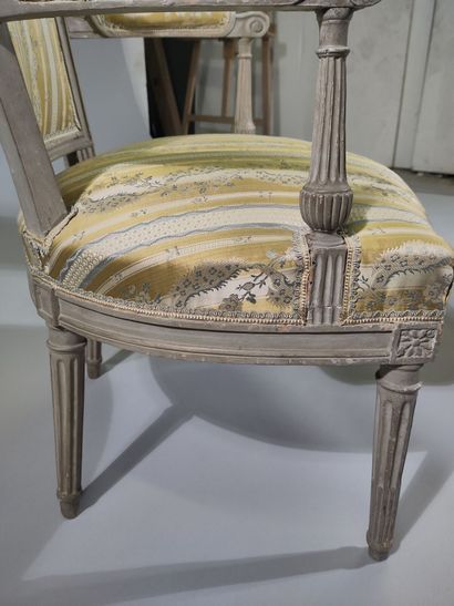 Pair of molded and painted beech armchairs...