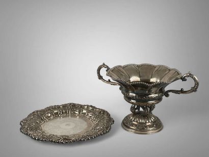 Bowl with handles in 915-thousandths silver,...