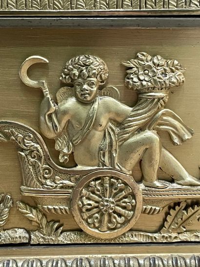 Pendule en bronze doré à décor de putti,...
