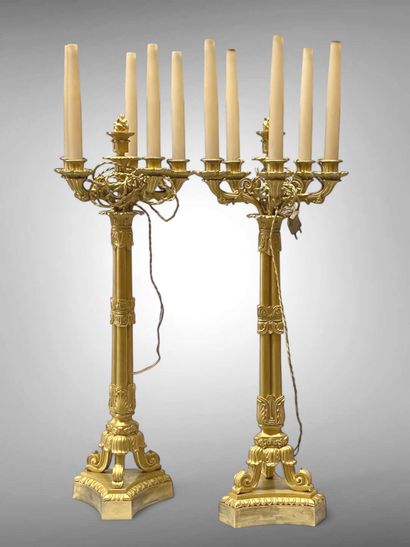 Paire de grands candélabres en bronze doré,...