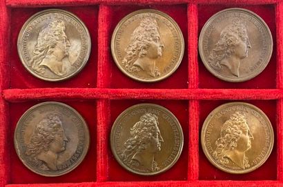 Reunion of six medals including: 
1673 (L'Académie...