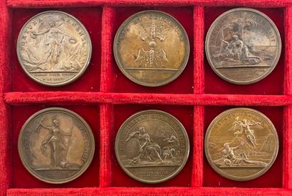 Reunion of six medals including: 
1673 (L'Académie...