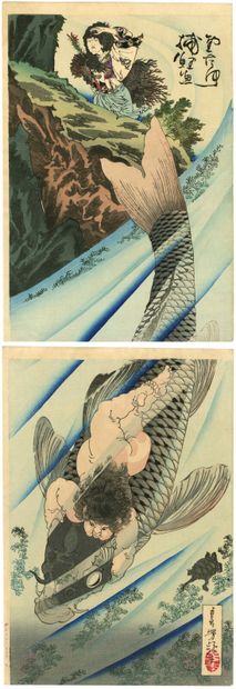 Tsukioka Yoshitoshi (Japon, 1839-1892) 
Deux...