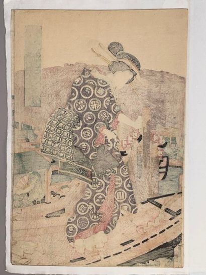 Keisai Eisen (Japon, 1790-1848) 
Triptyque...
