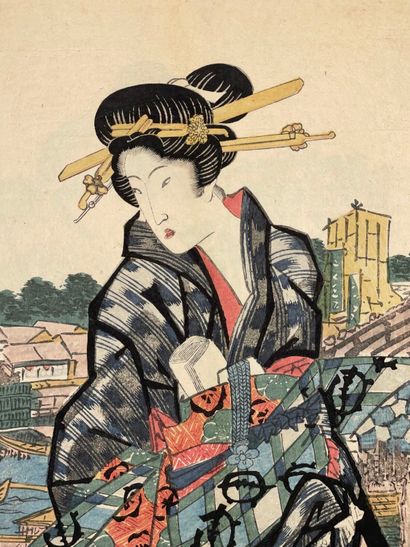 Keisai Eisen (Japon, 1790-1848) 
Triptyque...