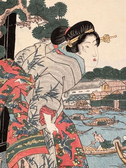 Keisai Eisen (Japon, 1790-1848) 
Triptyque...