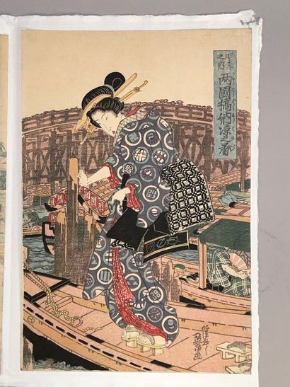 Keisai Eisen (Japon, 1790-1848) 
Triptyque...