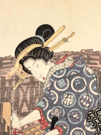 Keisai Eisen (Japon, 1790-1848) 
Triptyque...
