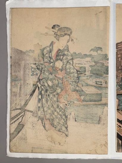 Keisai Eisen (Japon, 1790-1848) 
Triptyque...