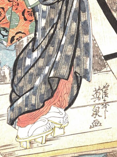 Keisai Eisen (Japon, 1790-1848) 
Triptyque...