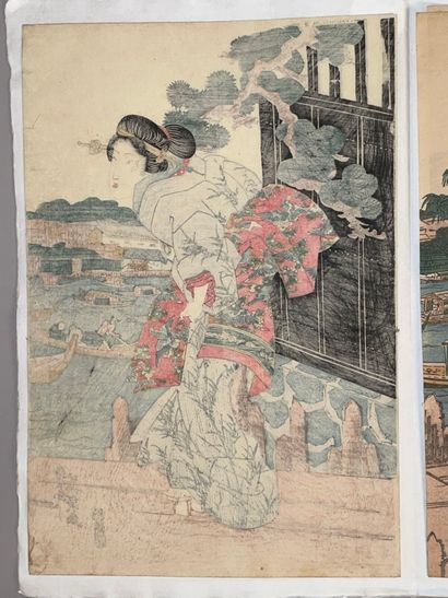 Keisai Eisen (Japon, 1790-1848) 
Triptyque...