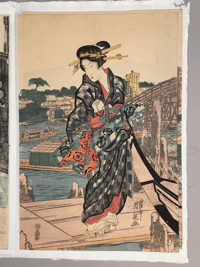 Keisai Eisen (Japon, 1790-1848) 
Triptyque...