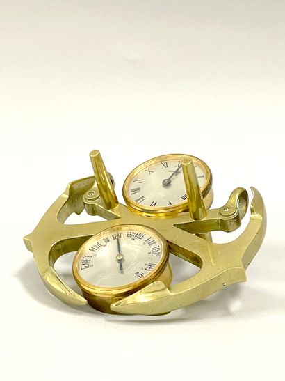 HERMÈS
Gilt metal clock and barometer with...