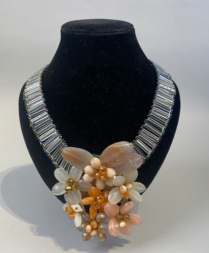 Large necklace with glass and hard stone...