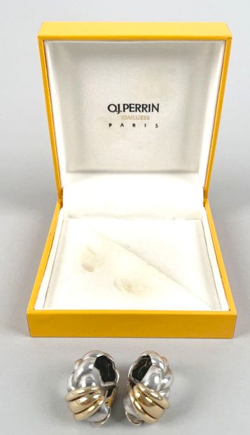O.J. PERRIN. 
Pair of braided silver ear...