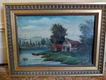 École du XIXe siècle.
Paysage bucolique.
Huile...