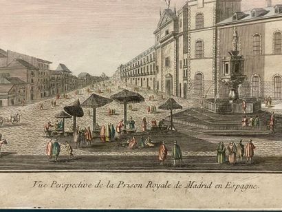Quatre gravures rehaussées ou vues d'optiques...