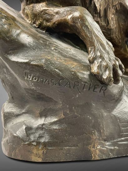 Thomas CARTIER (1879-1936).
Loup blessé.
Bronze...