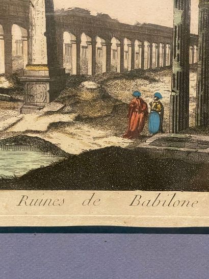 Quatre gravures rehaussées ou vues d'optiques...