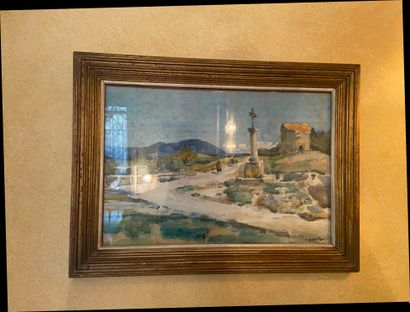 Louis-Agricol MONTAGNE (1879-1960).
Le calvaire.
Aquarelle,...