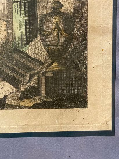 Quatre gravures rehaussées ou vues d'optiques...