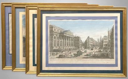 Quatre gravures rehaussées ou vues d'optiques...