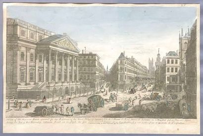 Quatre gravures rehaussées ou vues d'optiques...