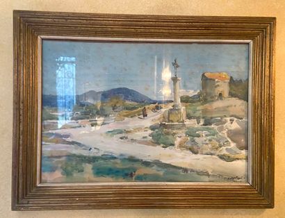 Louis-Agricol MONTAGNE (1879-1960).
Le calvaire.
Aquarelle,...