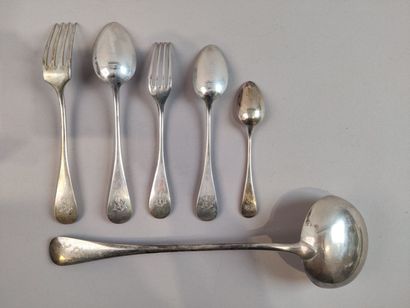 Partie de ménagère en argent modèle uniplat,...